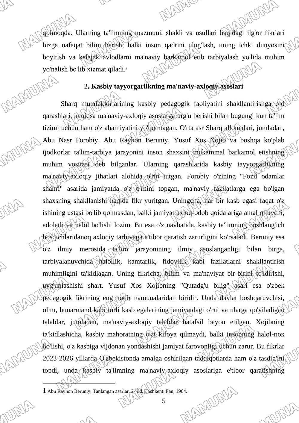 Sharq mutafakkirlarining kaspiy pedagogik faoliyatini shakllantirishga oid qarashlar — referat, 5-varaq