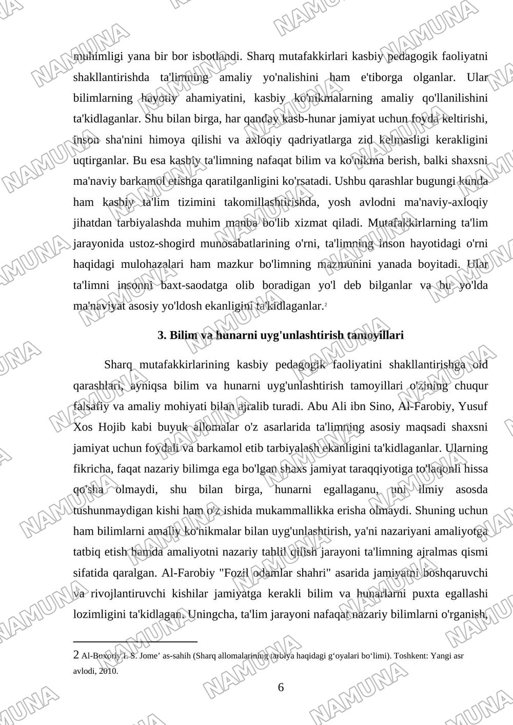 Sharq mutafakkirlarining kaspiy pedagogik faoliyatini shakllantirishga oid qarashlar — referat, 6-varaq