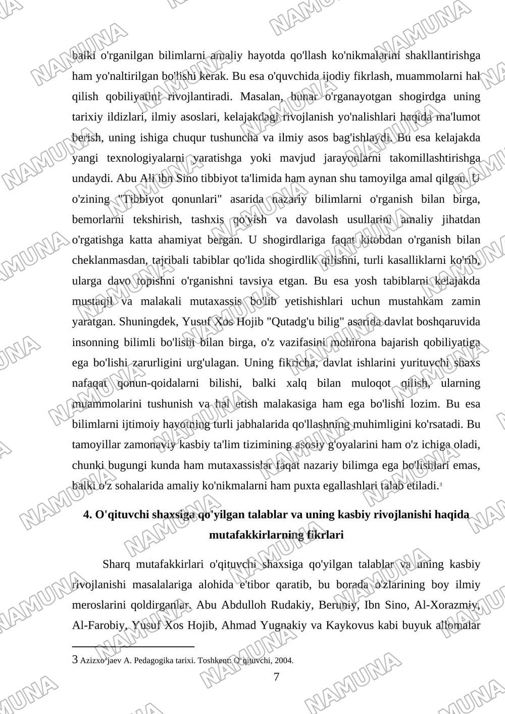 Sharq mutafakkirlarining kaspiy pedagogik faoliyatini shakllantirishga oid qarashlar — referat, 7-varaq