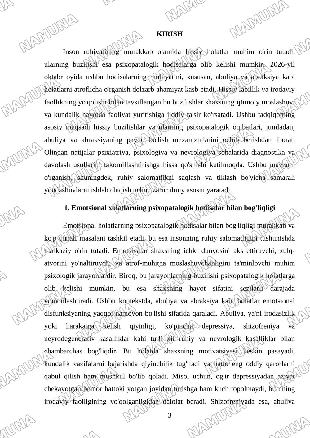 Emotsional xolatlarda psixopatalagik hodisalar uning mohiyati. Abuliya va Abraksiya. — mustaqil ish, 3-varaq
