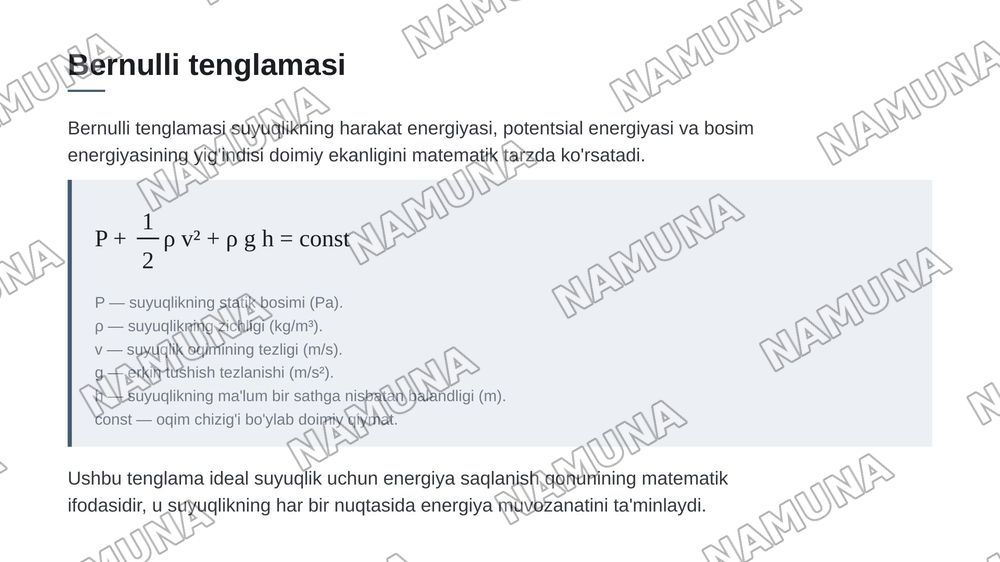 1.Ideal suyuqlik qonunlari (Oqim uzlikszligi.Versul) — zamonaviy taqdimot, 8-slayd