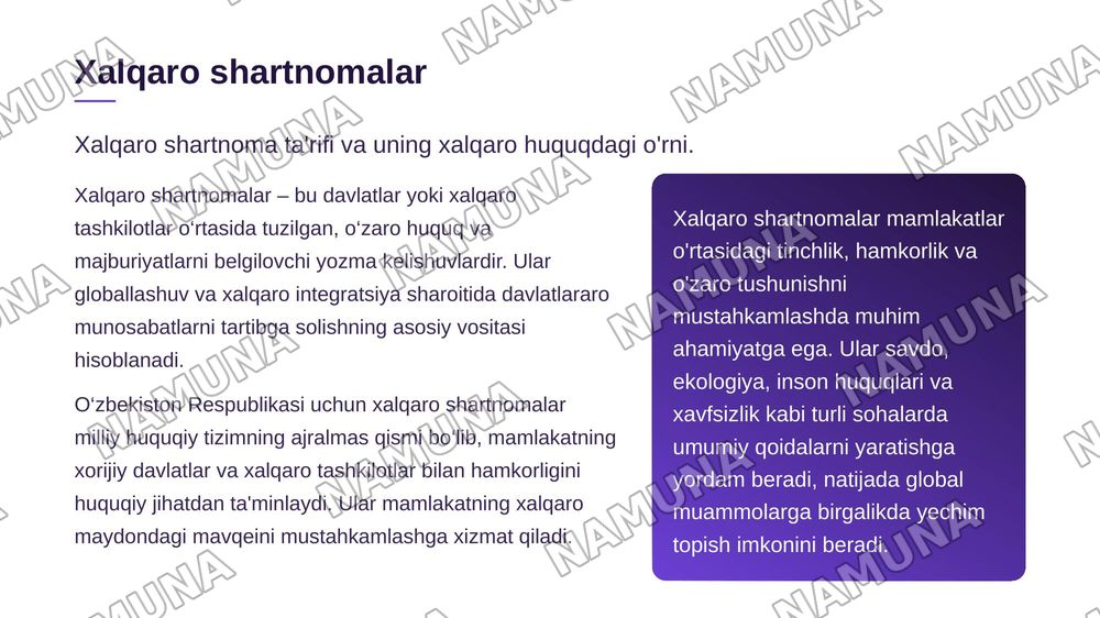 O‘zbekiston Respublikasi XalqaroShartnomalarining Huquqiy Asoslari — zamonaviy taqdimot, 3-slayd