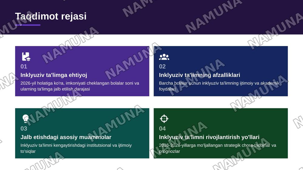 Imkoniyati cheklangan bolalarni inklyuziv va integratsiyalangan ta'limga jalb etish, inklyuziv ta'limga bo'lgan extiyojlar va sabablari. — zamonaviy taqdimot, 2-slayd