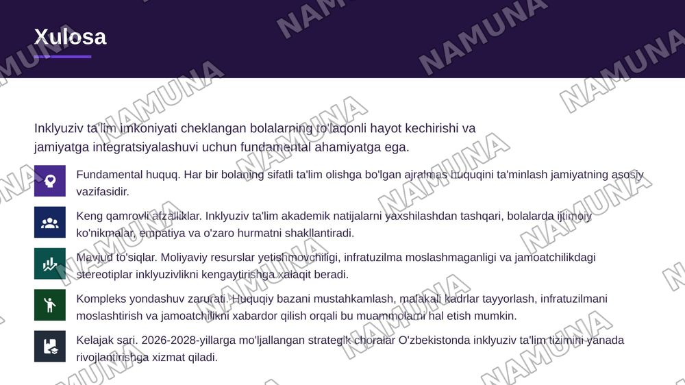 Imkoniyati cheklangan bolalarni inklyuziv va integratsiyalangan ta'limga jalb etish, inklyuziv ta'limga bo'lgan extiyojlar va sabablari. — zamonaviy taqdimot, 7-slayd