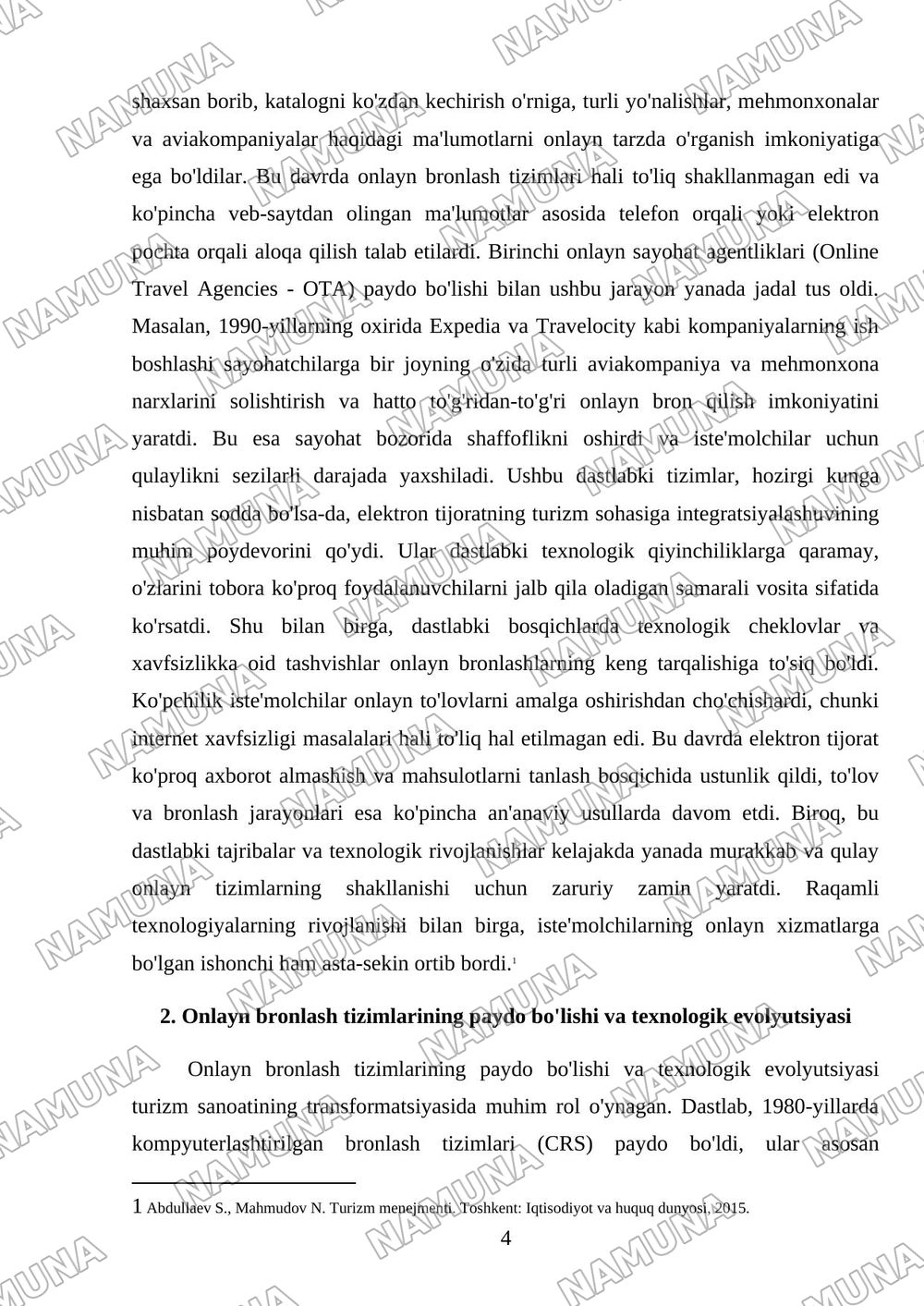 Turizmda elektron tijorat va onlayn bronlash tizimlarining rivojlanishi — mustaqil ish, 4-varaq