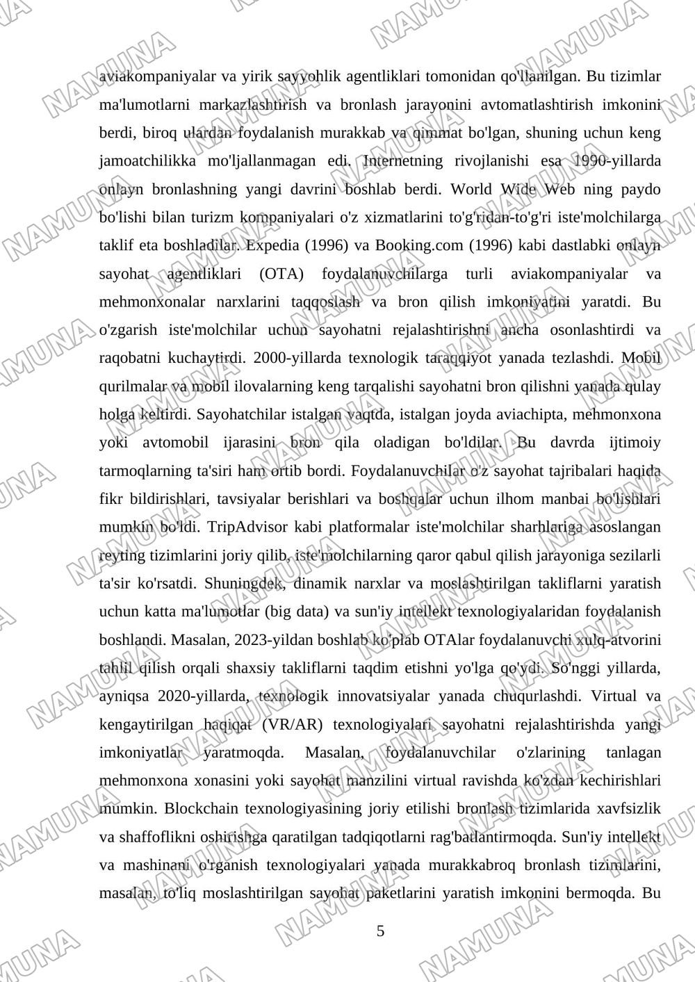 Turizmda elektron tijorat va onlayn bronlash tizimlarining rivojlanishi — mustaqil ish, 5-varaq