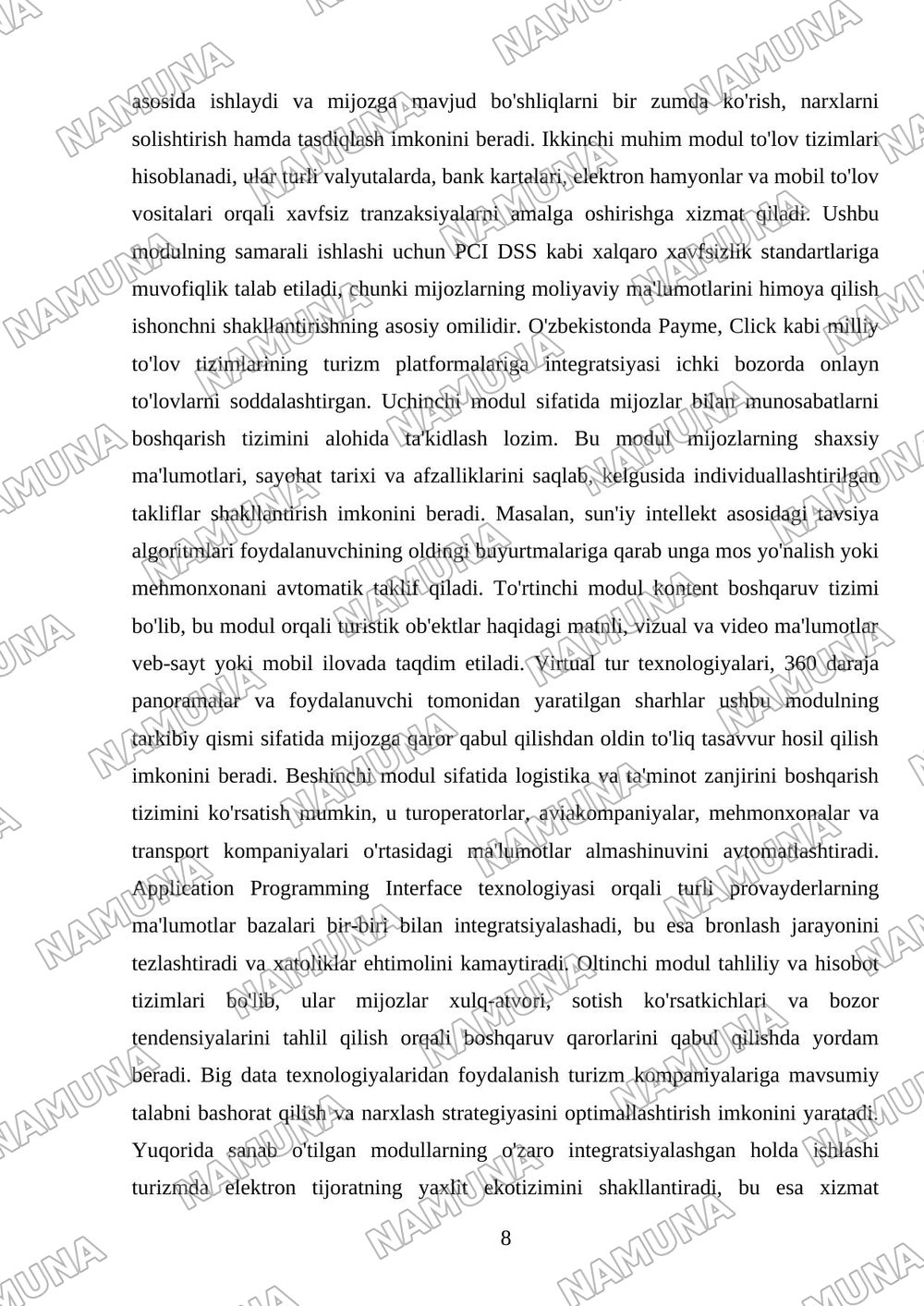 Turizmda elektron tijorat va onlayn bronlash tizimlarining rivojlanishi — mustaqil ish, 8-varaq