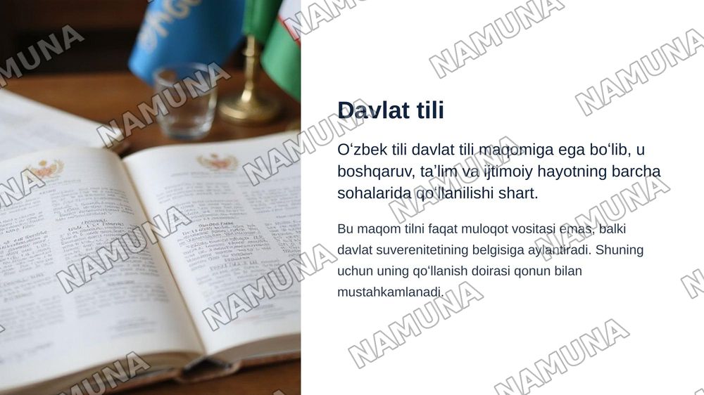 Oʻzbek tilining davlat tili sifatidagi nufuzini oshirishga qaratilgan farmon va qarorlarning mazmun- mohiyati — zamonaviy taqdimot, 3-slayd