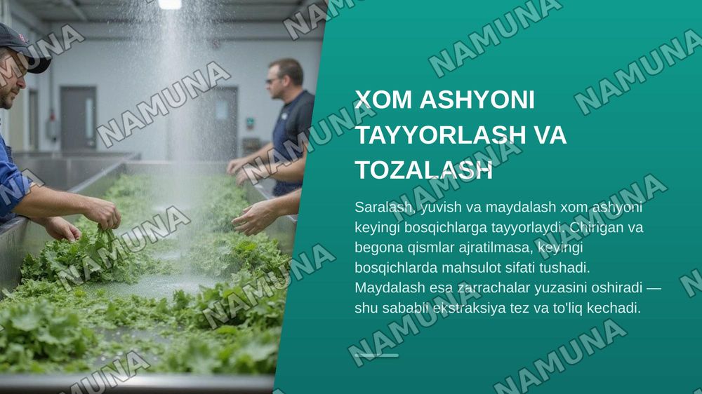 O'simlik xom ashyosini qayta ishlashning texnologik bosqichlari — zamonaviy taqdimot, 5-slayd