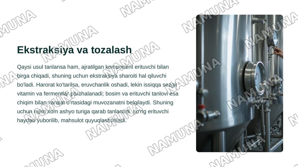 O'simlik xom ashyosini qayta ishlashning texnologik bosqichlari — zamonaviy taqdimot, 7-slayd