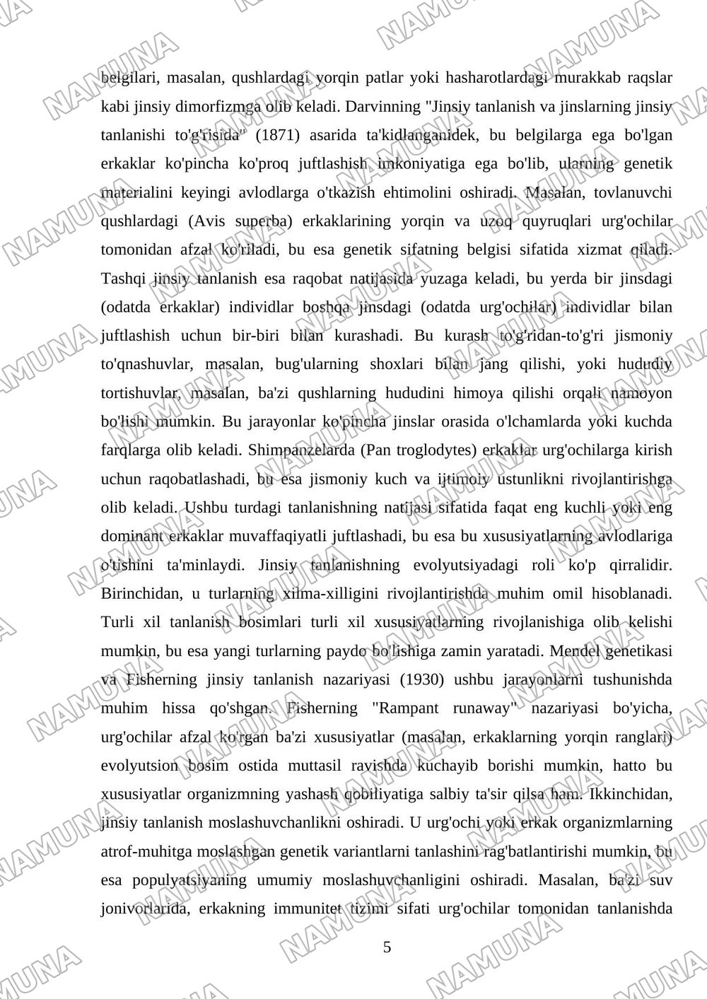yabiiy va jinsiy tanlanish nazariyalari — referat, 5-varaq