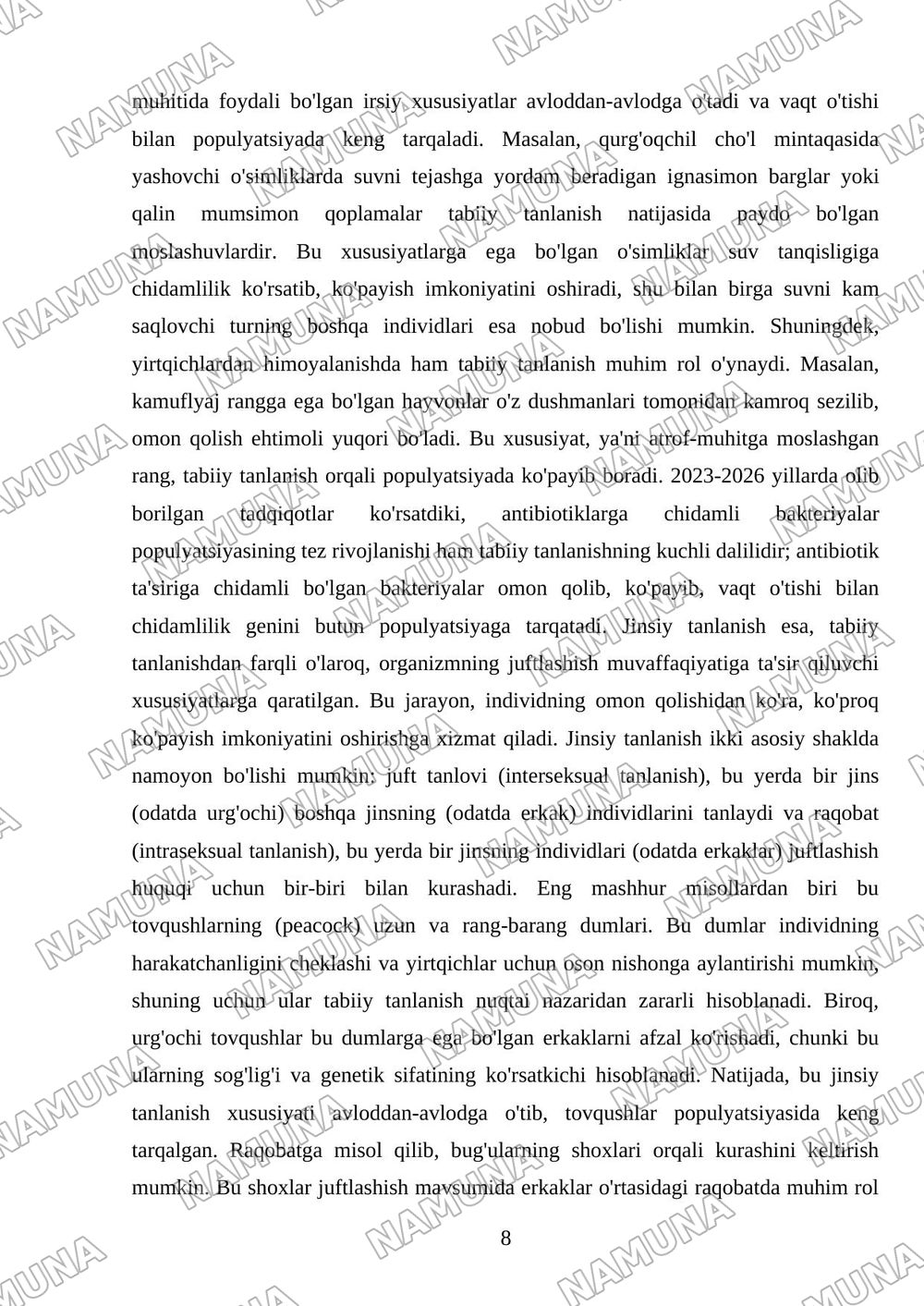 yabiiy va jinsiy tanlanish nazariyalari — referat, 8-varaq