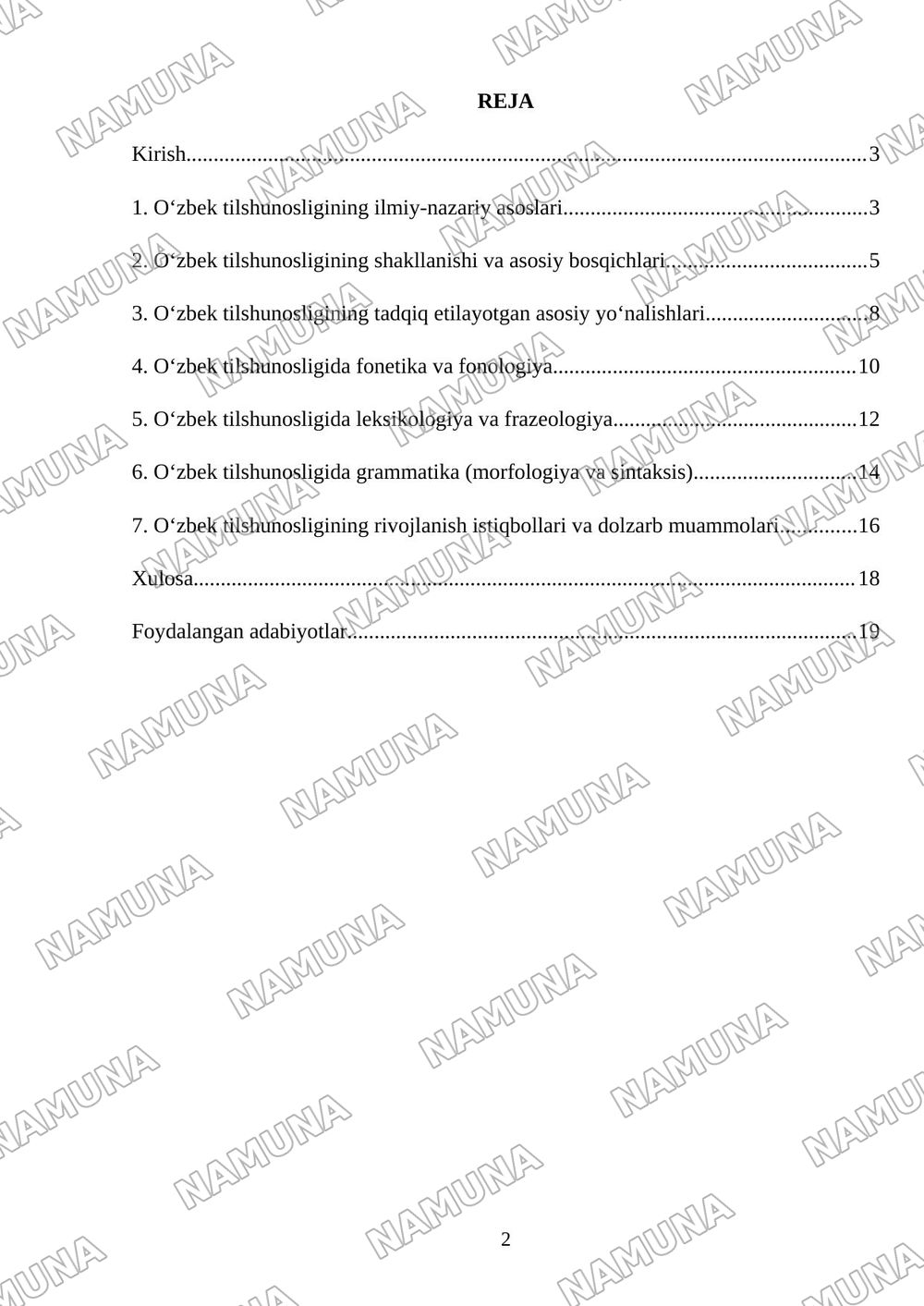 Oʻzbek tilshunosligi va uning rivojlanish yoʻllari — mustaqil ish, 2-varaq