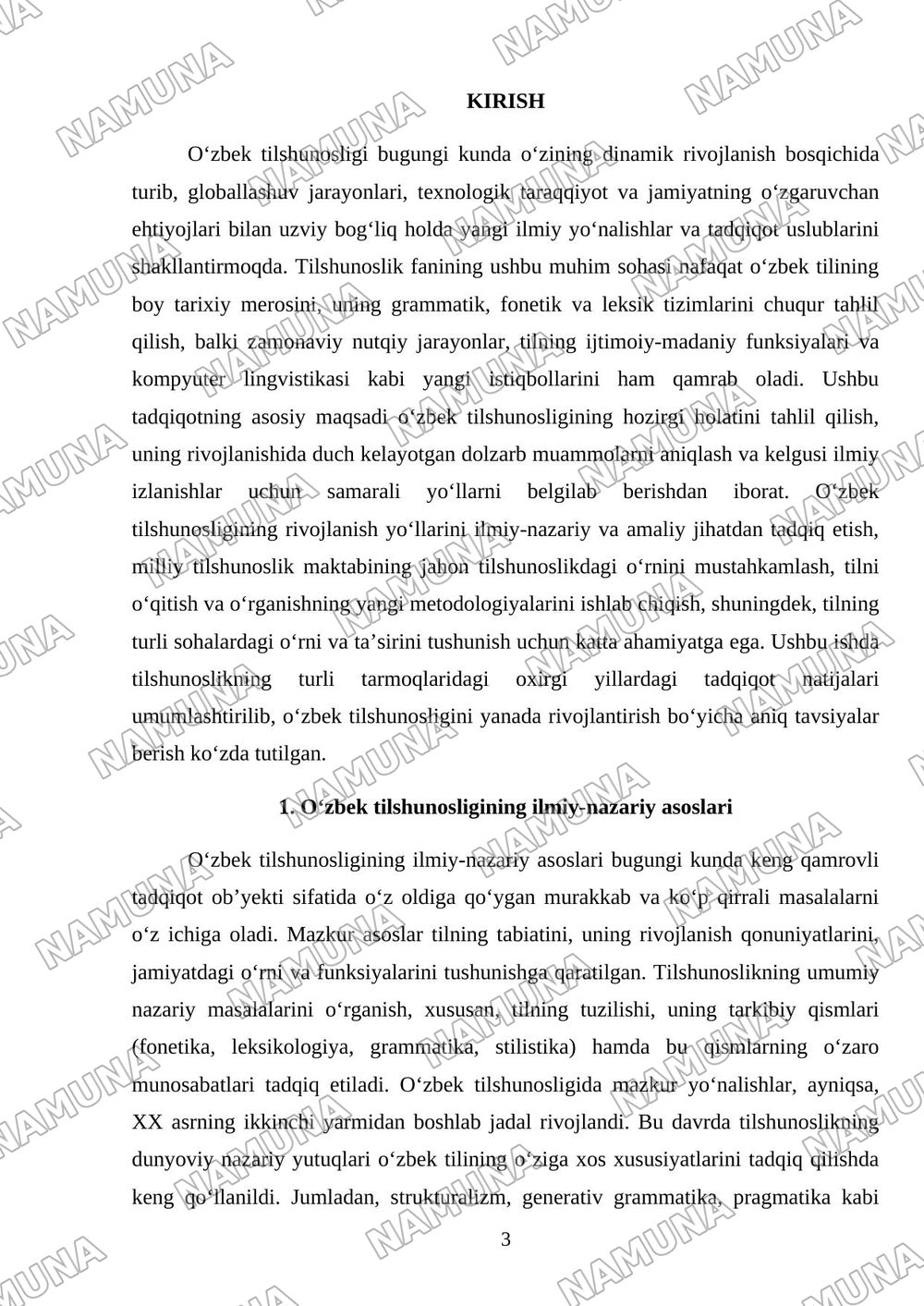 Oʻzbek tilshunosligi va uning rivojlanish yoʻllari — mustaqil ish, 3-varaq