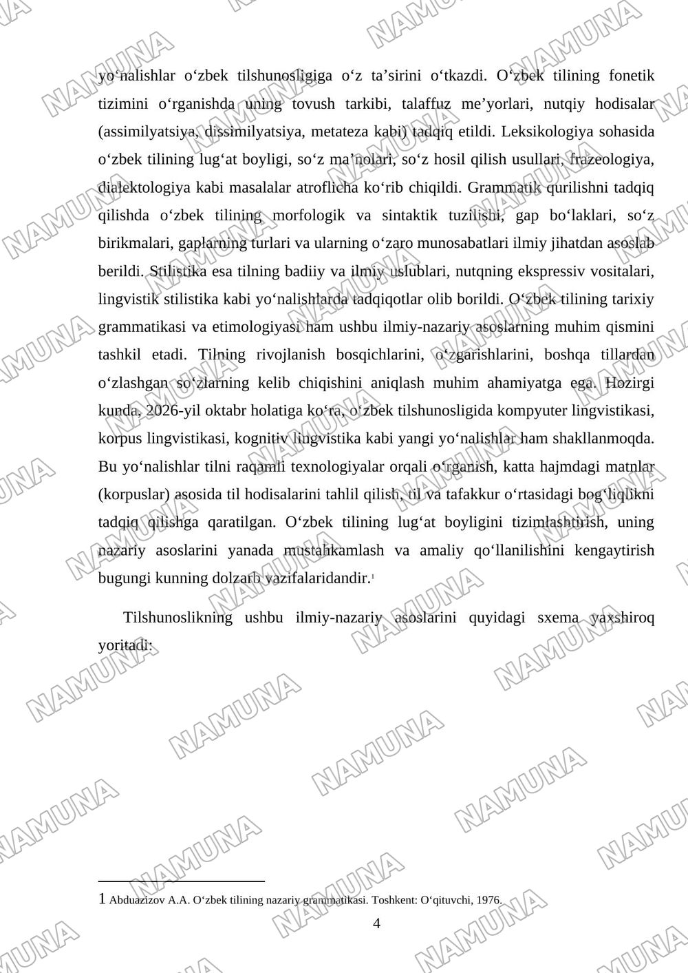 Oʻzbek tilshunosligi va uning rivojlanish yoʻllari — mustaqil ish, 4-varaq