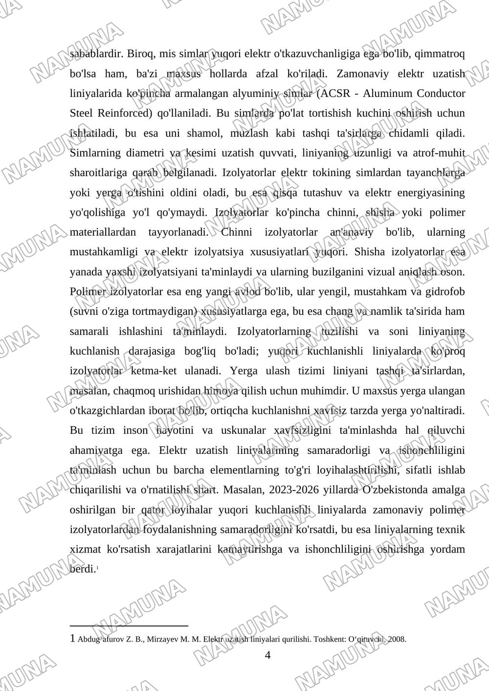 Elektr uzatish linyalarining tuzulishi — mustaqil ish, 4-varaq