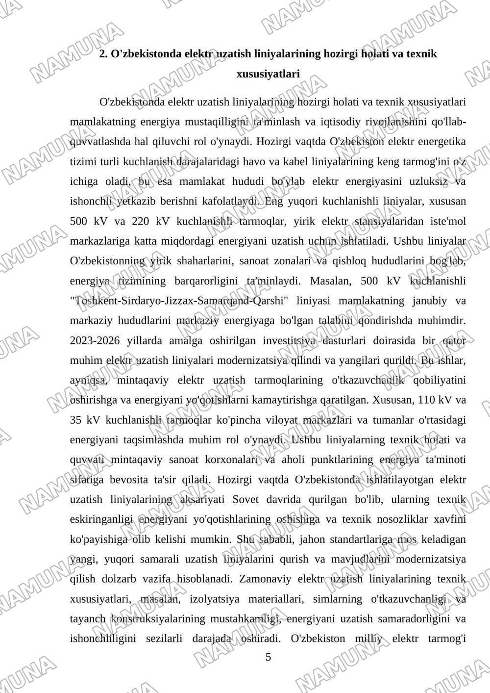 Elektr uzatish linyalarining tuzulishi — mustaqil ish, 5-varaq