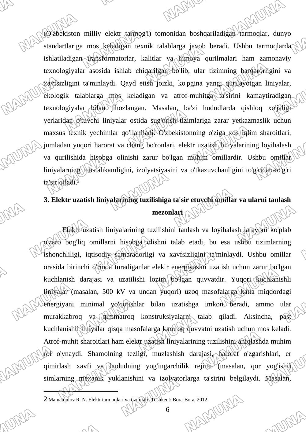 Elektr uzatish linyalarining tuzulishi — mustaqil ish, 6-varaq