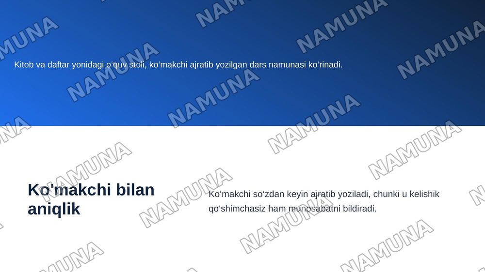 Ajratib yozish. Qo'shma fe'lning qismlari, ko'makchi va
to'liqsiz fe'llarning ajratib yozilishi. Murakkab sonlarning
ajratib yozilishi. Belgining ortiqlik darajasini bildiruvchi
so'zlarning ajratib yozilishi — zamonaviy taqdimot, 5-slayd