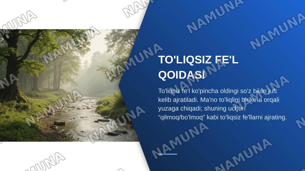 Ajratib yozish. Qo'shma fe'lning qismlari, ko'makchi va
to'liqsiz fe'llarning ajratib yozilishi. Murakkab sonlarning
ajratib yozilishi. Belgining ortiqlik darajasini bildiruvchi
so'zlarning ajratib yozilishi — zamonaviy taqdimot, 6-slayd