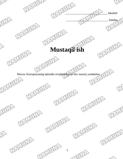 Korrupsiyaning iqtisodiy rivojlanishga ta’siri: nazariy yondashuv — mustaqil ish