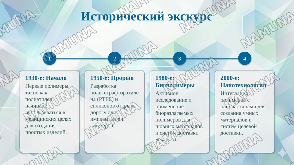 Сделай презинтацию на тему "Применение полимерных материалов в медицине." . Это презинтация было чтоб я сам сделал без ии чтобы не было много ии узор только фото и информация и чуть дизайн красивее и состоящей из 15 слайдов добавляя интересных фото — taqdimot, 4-slayd