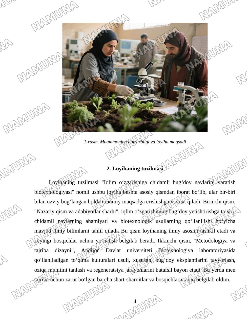 Iqlim oʻzgarishiga chidamli oʻsimliklarni yaratishda biotexnologiya — loyiha ishi, 4-varaq