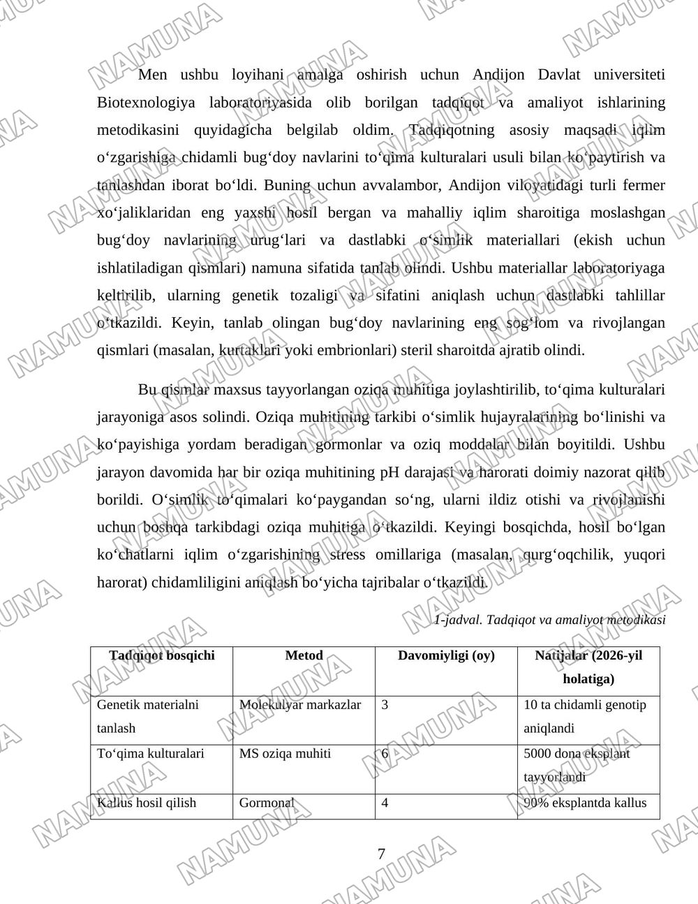 Iqlim oʻzgarishiga chidamli oʻsimliklarni yaratishda biotexnologiya — loyiha ishi, 7-varaq