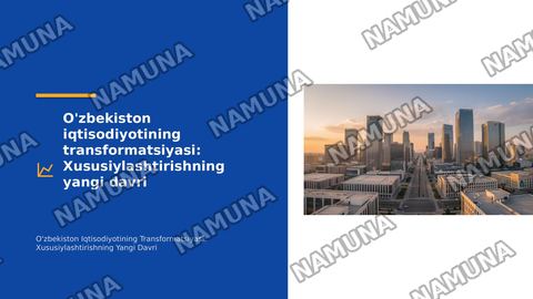 Oʻzbekistonda mulkni davlat tasarufidan chiqarish va xususiylashtirish hozirgi zamondagi xususiyatlari asosiy shakillari va usullai. — zamonaviy taqdimot