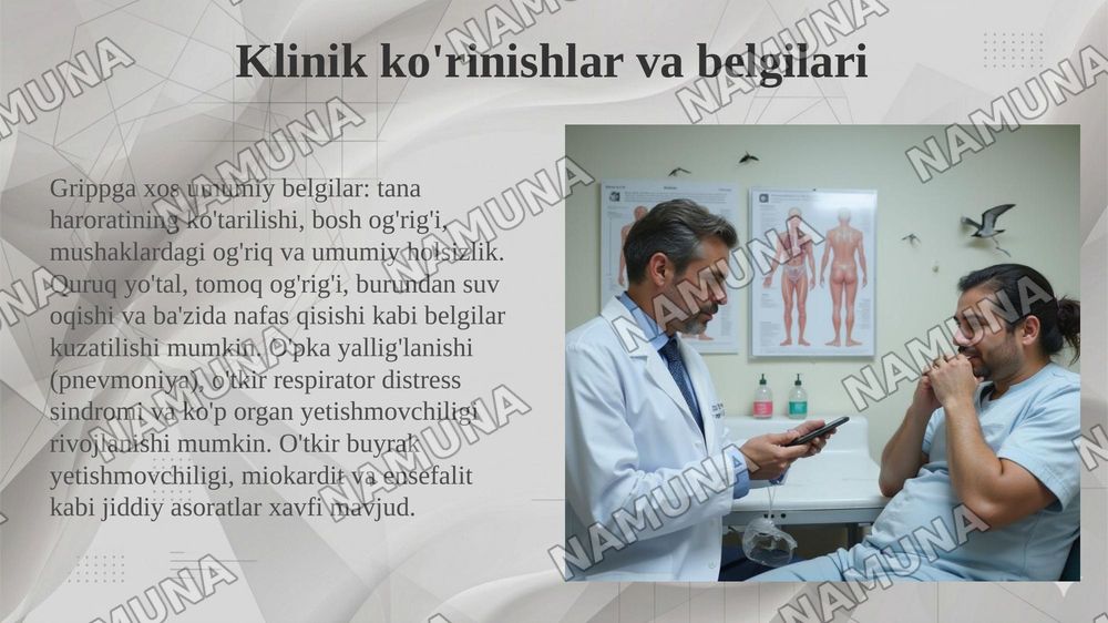 Insonlarda kuzatiladigan parranda grippi. Etiologiya, epidemiologiya, klinikasi, diagnostika, davolash. — taqdimot, 6-slayd