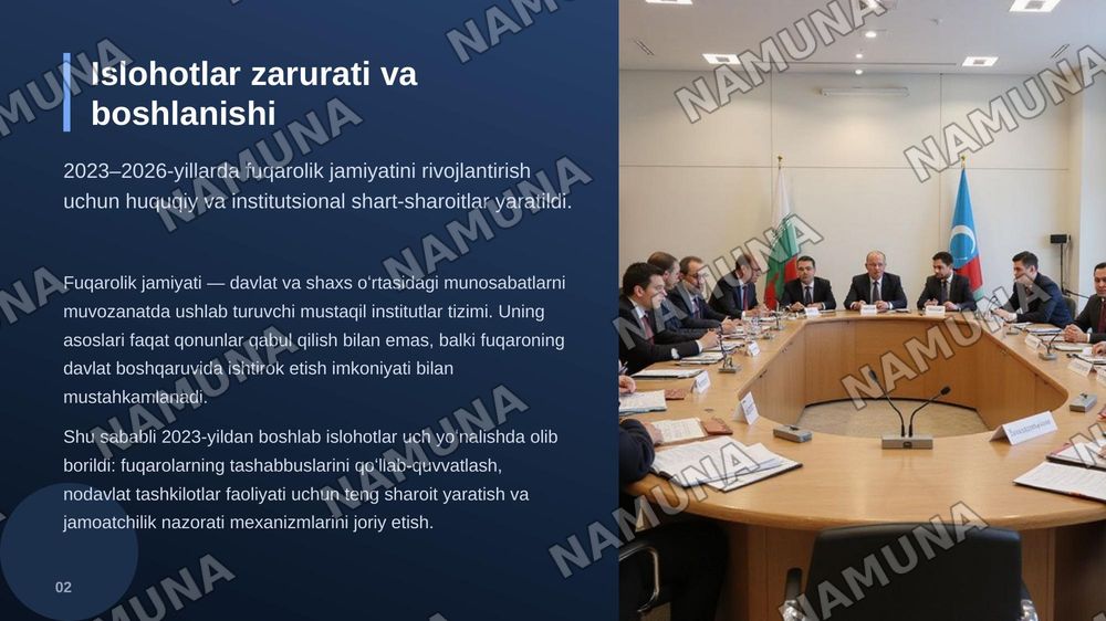 Oʻzbekistonda demokratik fuqarolik jamiyati asoslarini shakllanishi amalga oshirilgan siyosiy islohatlar — zamonaviy taqdimot, 3-slayd