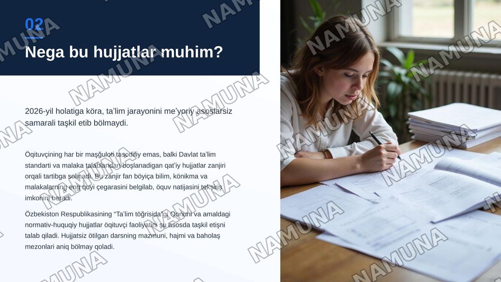4-Mavzu: Mutaxassislik fan o‘qituvchisining o‘quv-me’yoriy hujjatlari va metodik ishlari, ularni rejalashtirish, tashkil etish va tayyorlash — zamonaviy taqdimot, 3-slayd