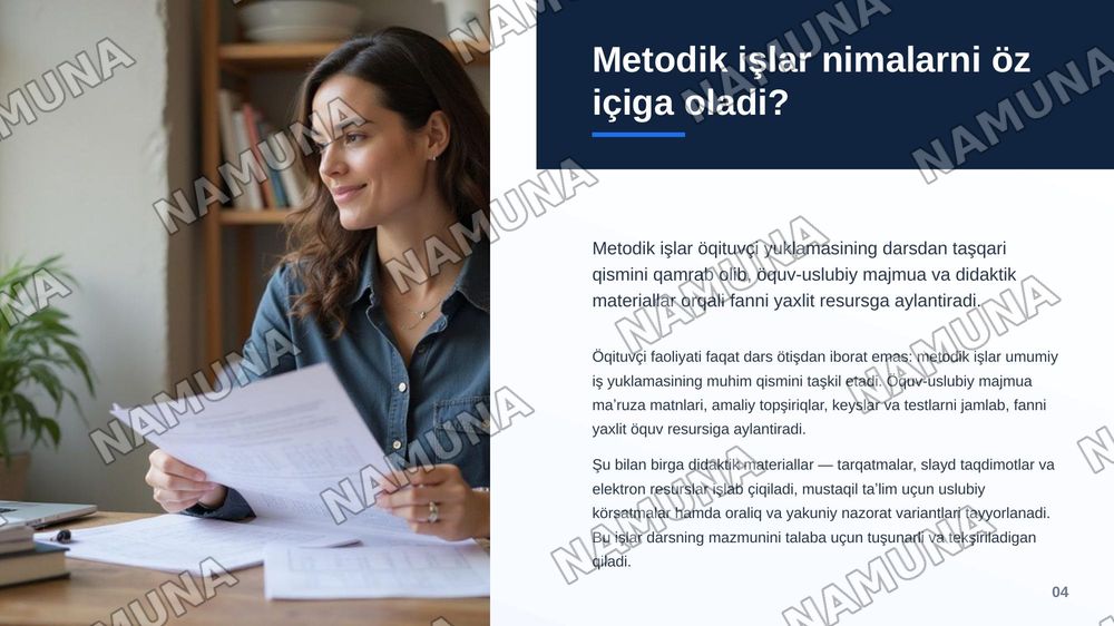 4-Mavzu: Mutaxassislik fan o‘qituvchisining o‘quv-me’yoriy hujjatlari va metodik ishlari, ularni rejalashtirish, tashkil etish va tayyorlash — zamonaviy taqdimot, 5-slayd