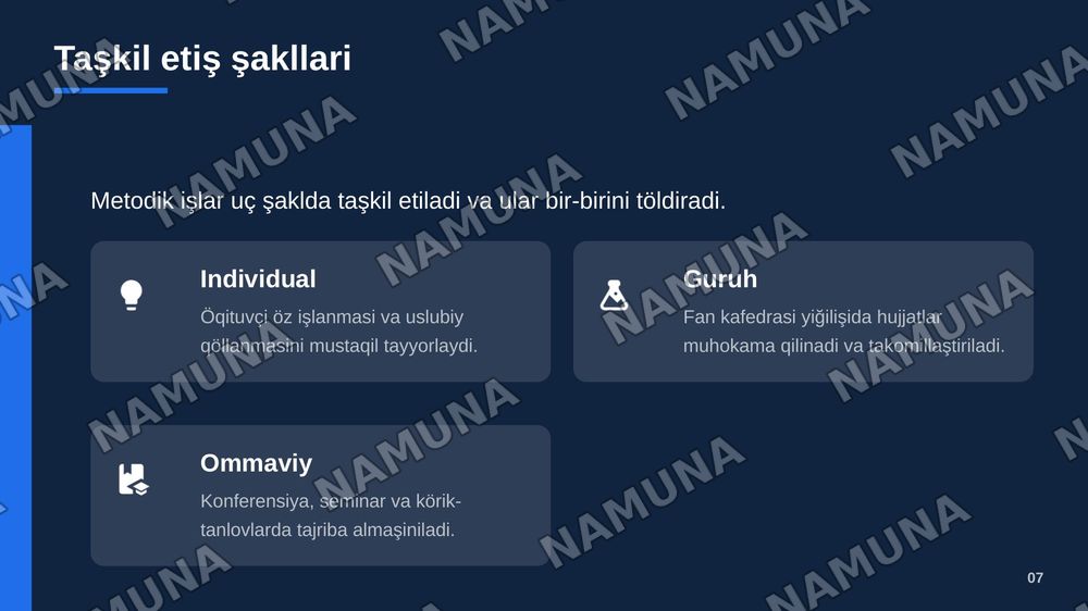 4-Mavzu: Mutaxassislik fan o‘qituvchisining o‘quv-me’yoriy hujjatlari va metodik ishlari, ularni rejalashtirish, tashkil etish va tayyorlash — zamonaviy taqdimot, 8-slayd