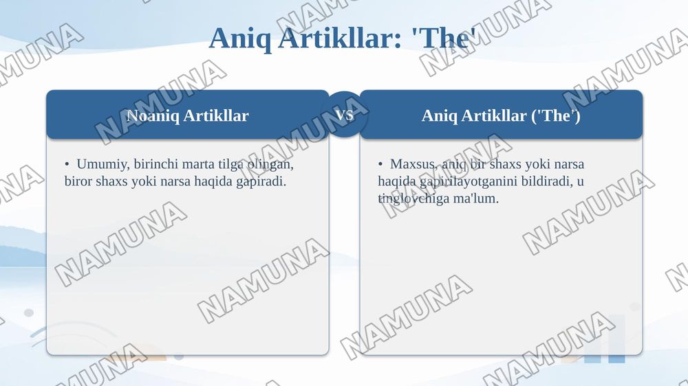 Aniq va noaniq artikllar — taqdimot, 7-slayd
