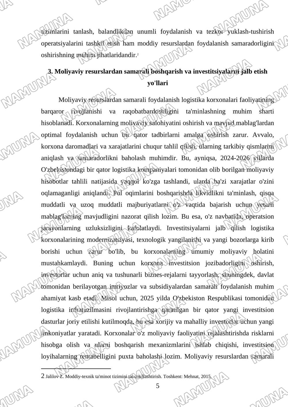 Logistika korxonalarida mehnat,moddiy, moliyaviy va axborot resurslaridan foydalanish samaradorligini oshirish — referat, 5-varaq