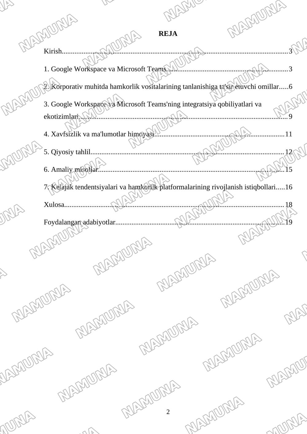 Google Dece yoki Microsoft Tems orqali hamkorlik — mustaqil ish, 2-varaq