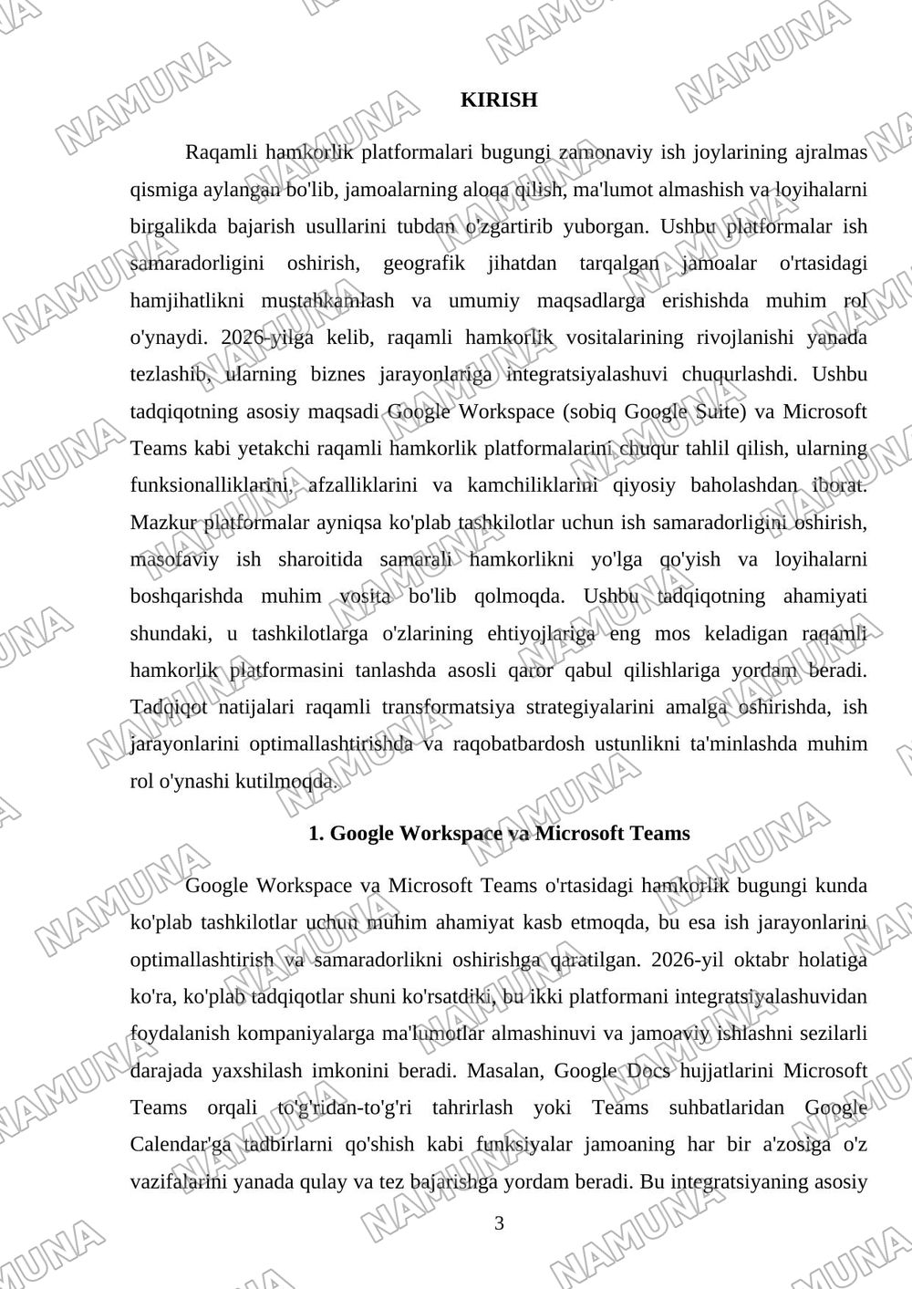 Google Dece yoki Microsoft Tems orqali hamkorlik — mustaqil ish, 3-varaq