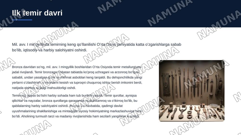 Enolit bronza va ilk temir davri Oʻrta Osiyo — zamonaviy taqdimot, 8-slayd