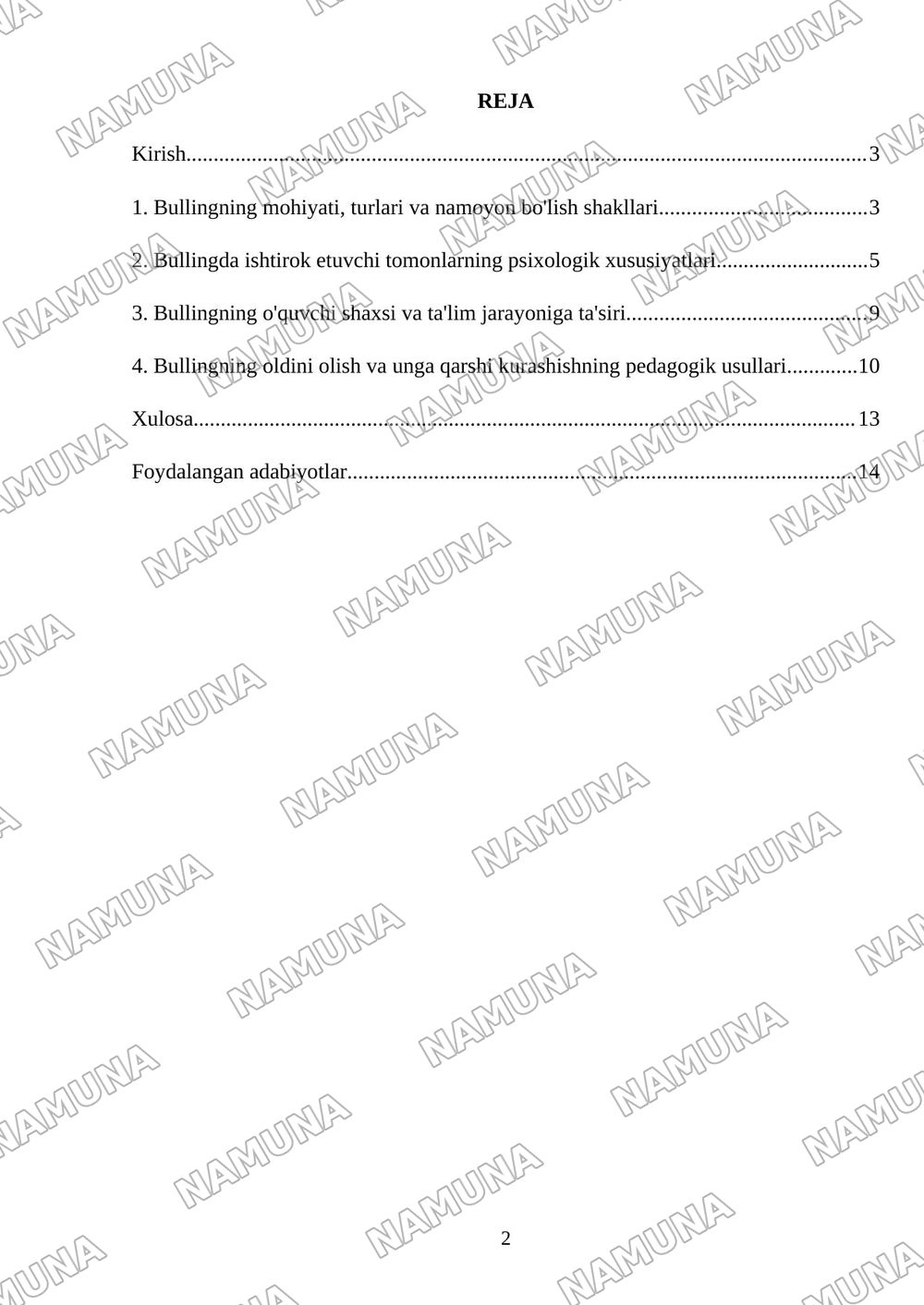 Bullingning pedagogik va psixologik jihatlari. — mustaqil ish, 2-varaq