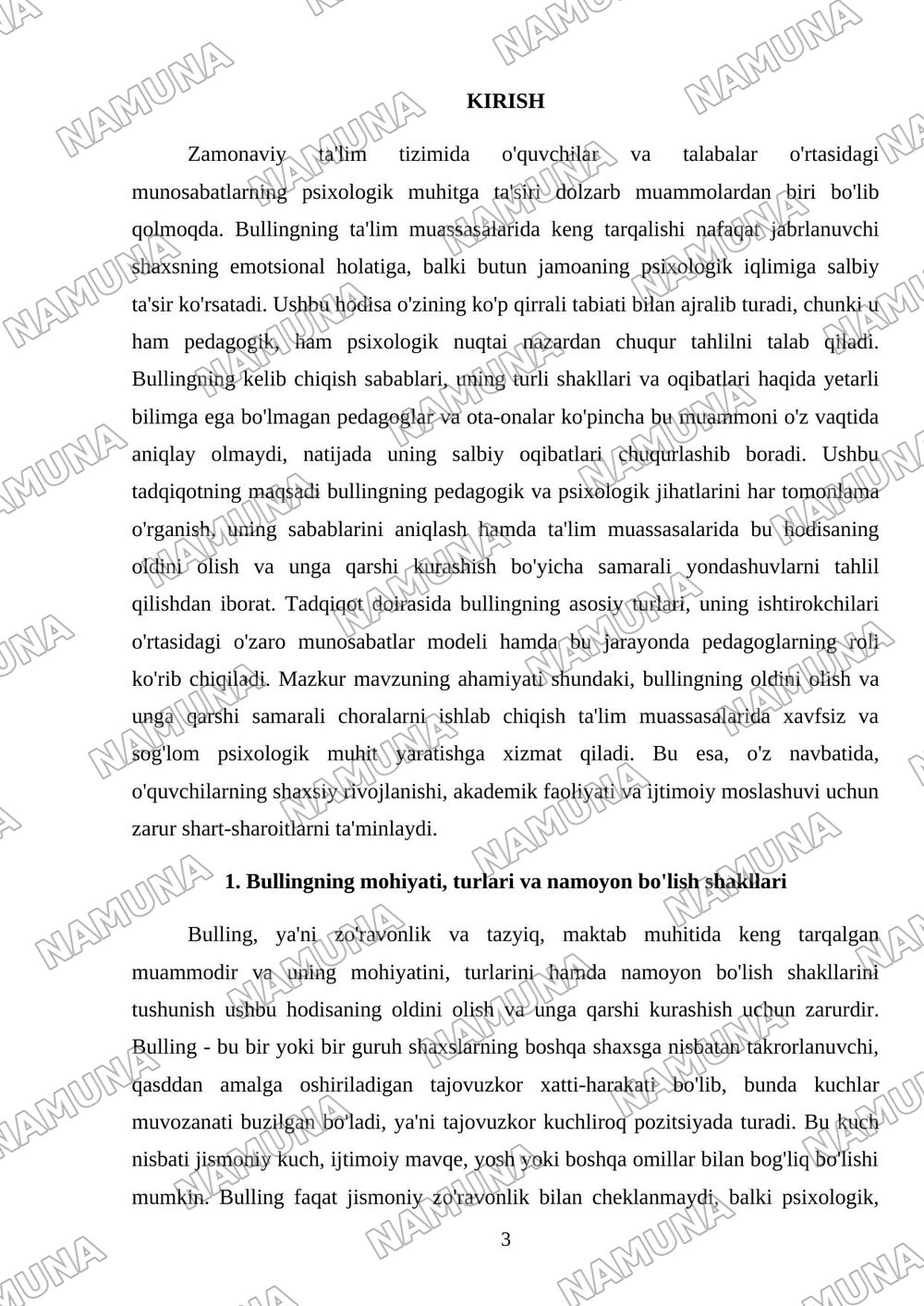Bullingning pedagogik va psixologik jihatlari. — mustaqil ish, 3-varaq