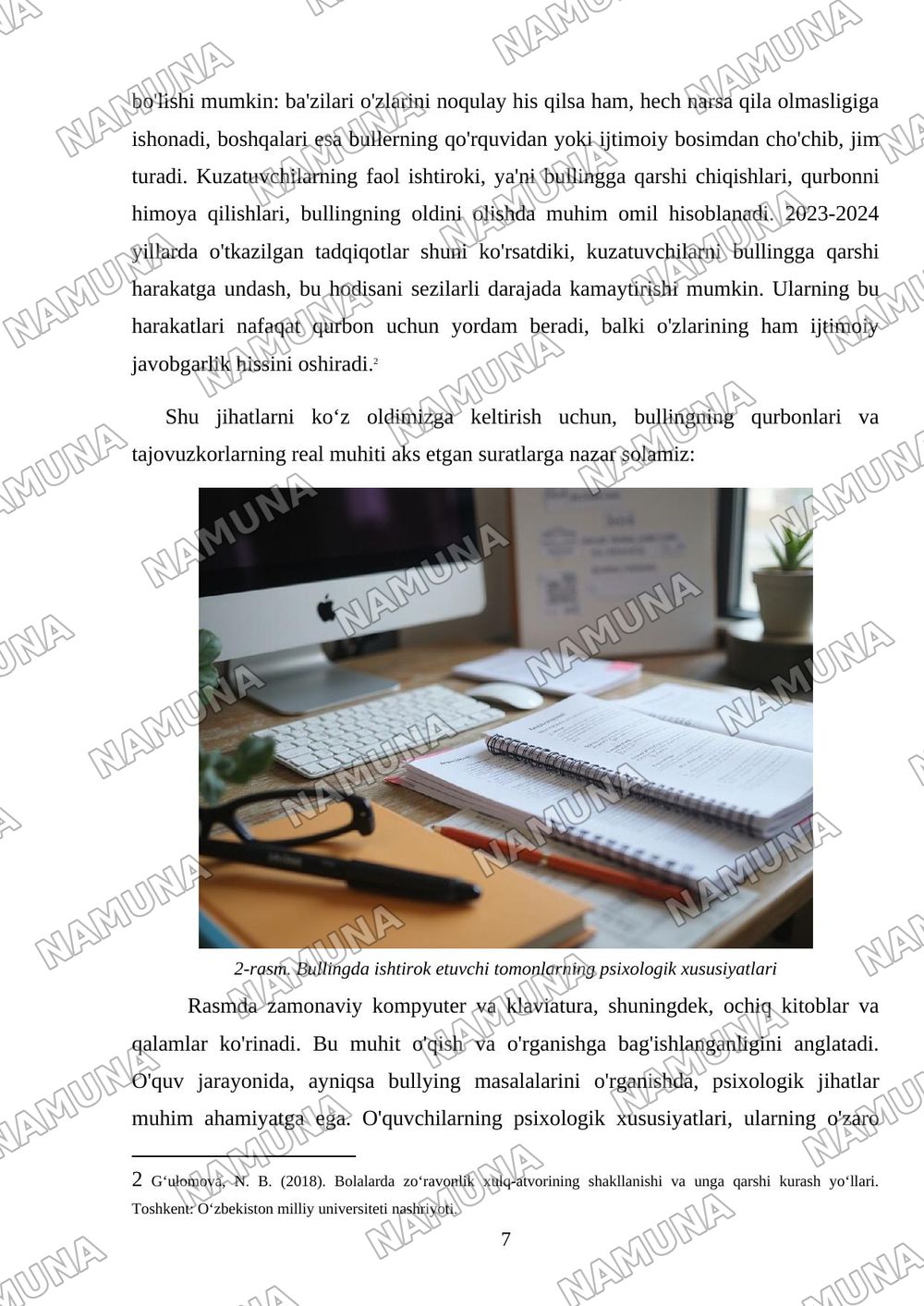 Bullingning pedagogik va psixologik jihatlari. — mustaqil ish, 7-varaq