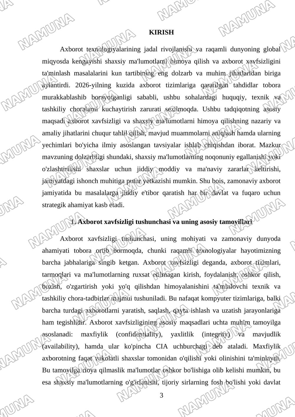 Axborot xavfsizligi va shaxsiy ma'lumotlarni himoya qilish — mustaqil ish, 3-varaq