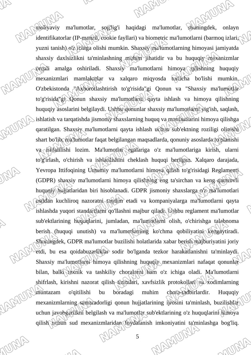 Axborot xavfsizligi va shaxsiy ma'lumotlarni himoya qilish — mustaqil ish, 5-varaq