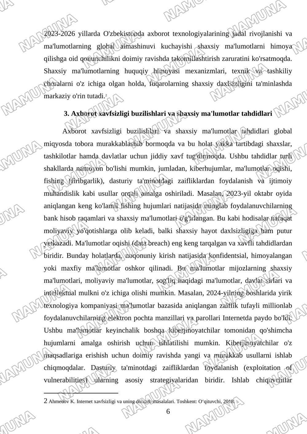 Axborot xavfsizligi va shaxsiy ma'lumotlarni himoya qilish — mustaqil ish, 6-varaq