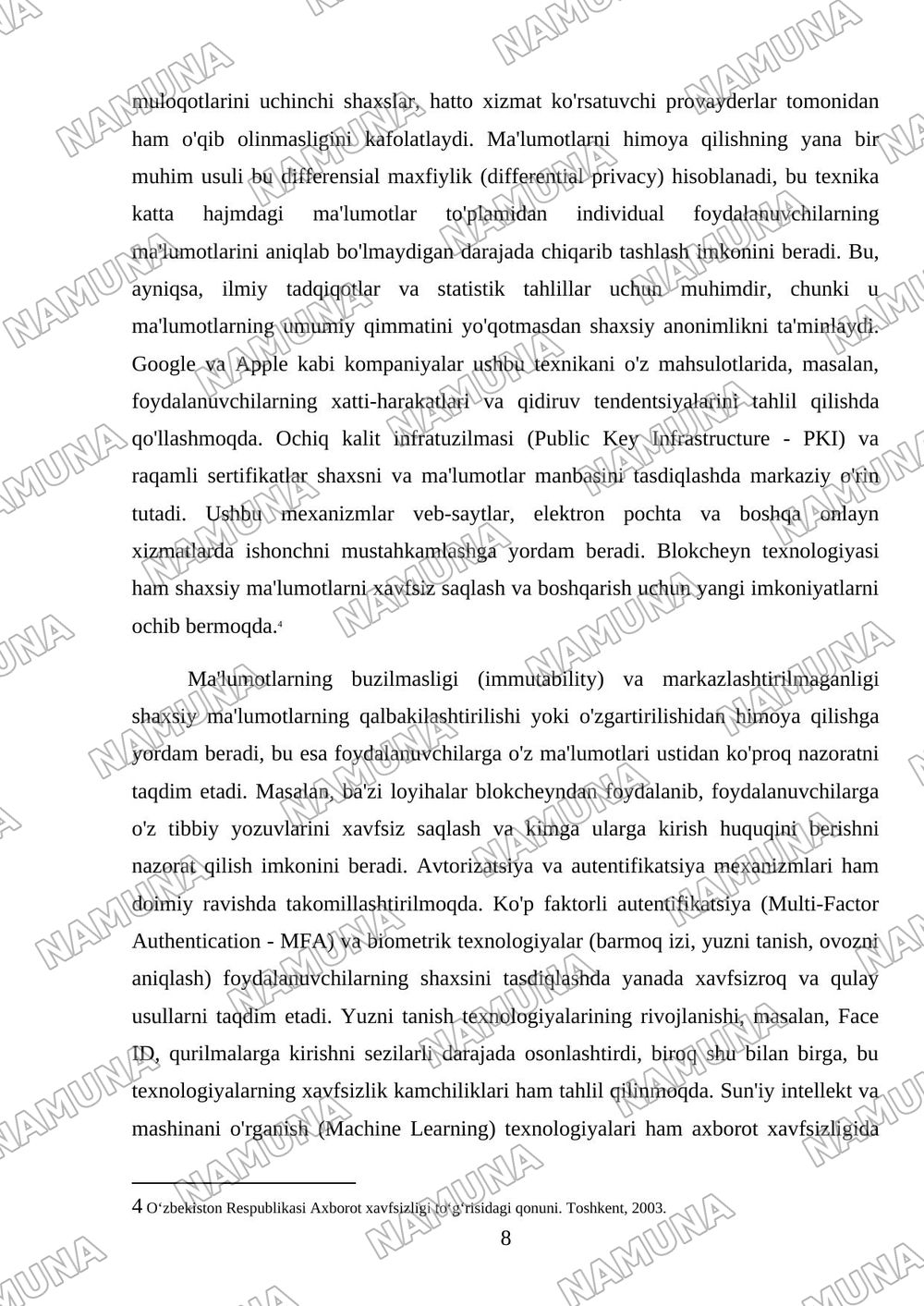 Axborot xavfsizligi va shaxsiy ma'lumotlarni himoya qilish — mustaqil ish, 8-varaq