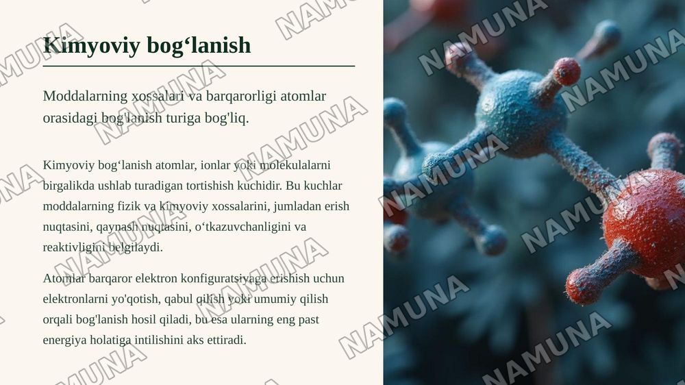 Kimyoviy bogʻlanish 
birikmalarda tabiati. Valent 
bogʻlar, kristall maydon va 
ligand maydoni nazariyalari. — zamonaviy taqdimot, 3-slayd