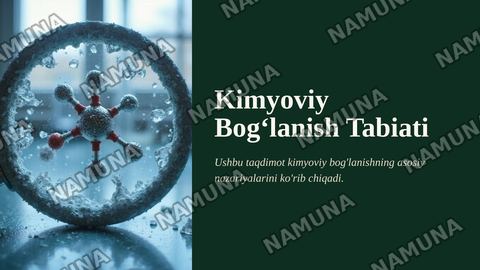 Kimyoviy bogʻlanish
birikmalarda tabiati. Valent
bogʻlar, kristall maydon va
ligand maydoni nazariyalari. — zamonaviy taqdimot