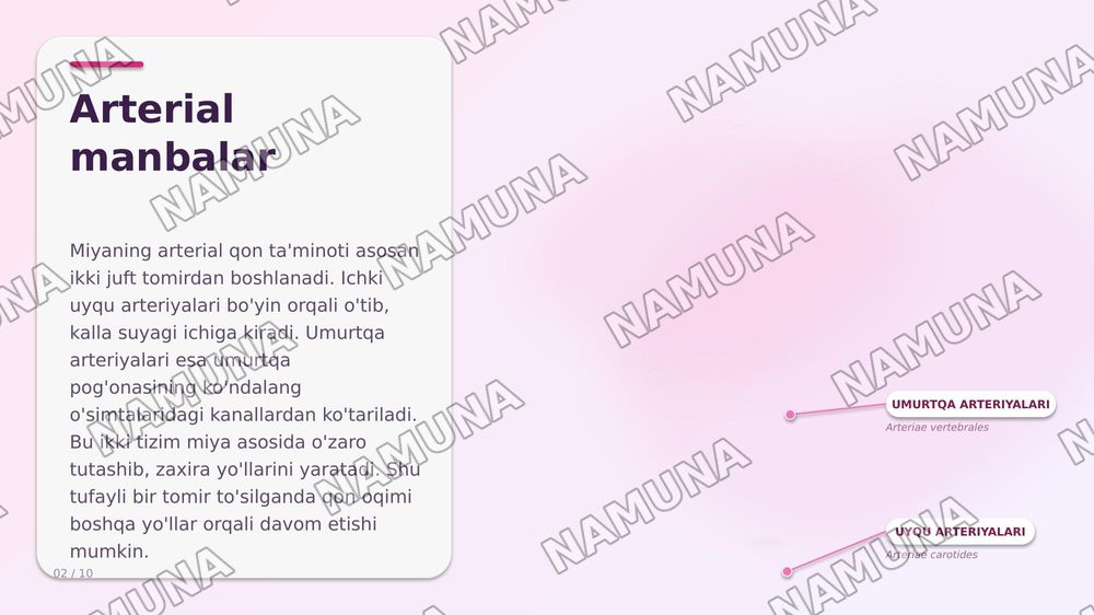 Bosh miyaning qon bilan taminlanishi. Bosh miya va miya pardalari venoz oqimi. Bosh va boyin soxasining limfa oqimi — zamonaviy taqdimot, 3-slayd