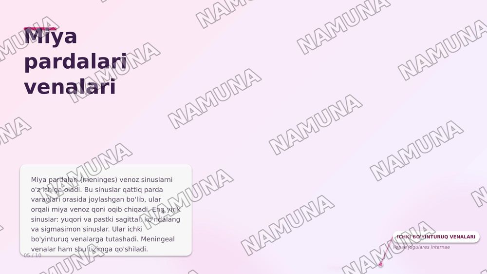 Bosh miyaning qon bilan taminlanishi. Bosh miya va miya pardalari venoz oqimi. Bosh va boyin soxasining limfa oqimi — zamonaviy taqdimot, 8-slayd